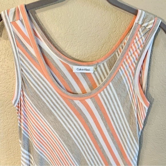 Calvin Klein Dress Sz 6 T-Shirt Dress Midi Striped Peach Grey Sleeveless - Picture 14 of 14
